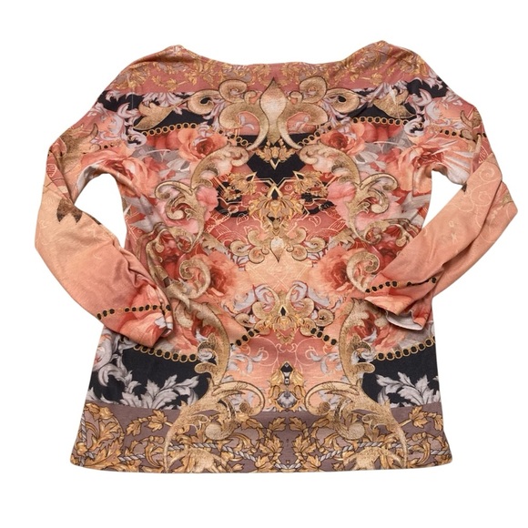 Vintage Y2K 90’s Baroque Floral Rhinestone Abstract Top Womens Medium Maximalist - Picture 6 of 8